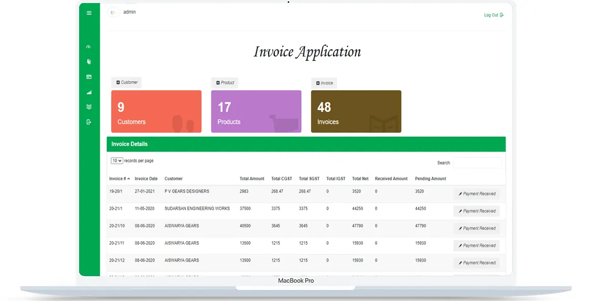 An invoice management web app built by Navil